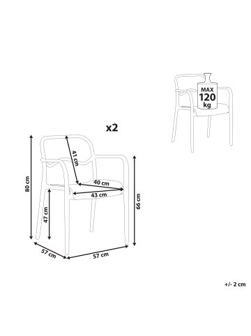 Beliani 2er-Set Esszimmerstuhl THASOS in Rosa/Beige
