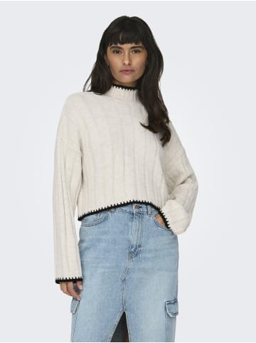 ONLY Strickpullover gerippt Langarm kurz tiefe Schultern in Weiß