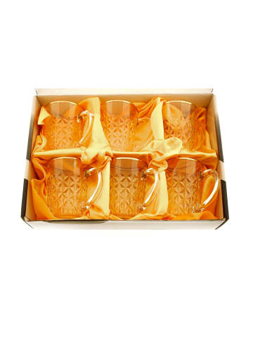 COFI 1453 Sunay 6er Gläser-Set mit Henkel Gold Umrandung 203 ml Transparent in Transparent