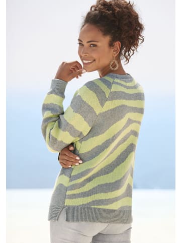 LASCANA Strickpullover in grau-limone