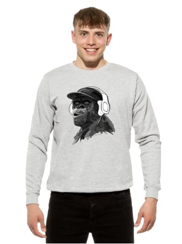 Cotton Prime® Sweatshirt Affe Pullover mit Print, Monkey mit Kopfhörer in Grau-Melange