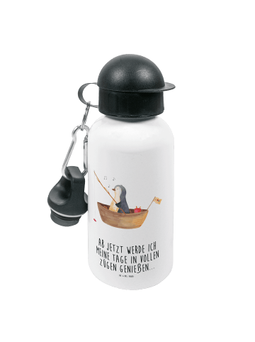 Mr. & Mrs. Panda Getränkeflasche Pinguin Angelboot mit Spruch in Weiß