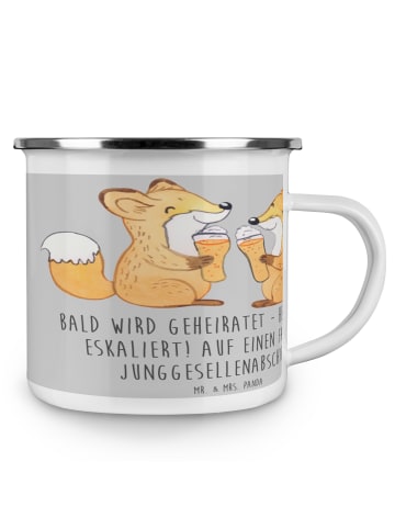 Mr. & Mrs. Panda Tasse Junggesellenabschied Eskalation mit Spruch in Heather Grey