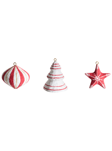 Beliani 12er-Set Weihnachtsbaumkugeln GIDEALVEN in Rot/Weiß