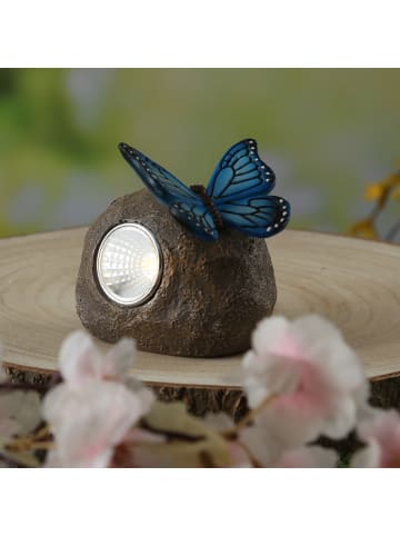 MARELIDA LED Solar Stein mit blauem Schmetterling H:9cm