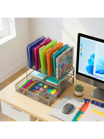 relaxdays Schreibtisch Organizer in Silber – (B)35 x (H)36  x (T)24,5 cm