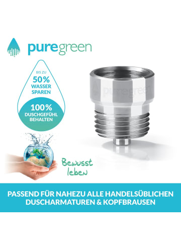 puregreen Wassersparer für die Dusche chromfarben mit zusätzlichem Einsatz Silber