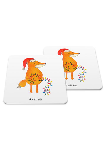 Mr. & Mrs. Panda Untersetzer für Gläser Fuchs Weihnachten ohne S... in Weiß