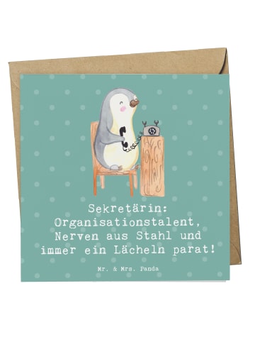 Mr. & Mrs. Panda Glückwunschkarte Sekretärin Heldin mit Spruch in Meeresbrise