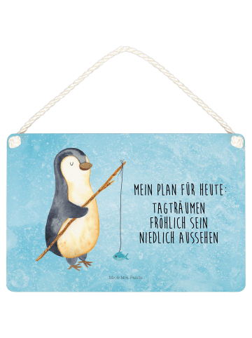 Mr. & Mrs. Panda Schild Pinguin Angler mit Spruch in Eisblau