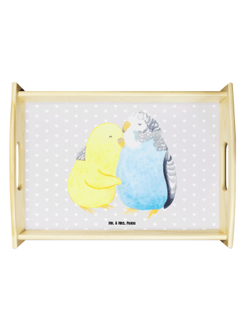 Mr. & Mrs. Panda Frühstückstablett Wellensittich Liebe ohne Spruch in Grau Pastell