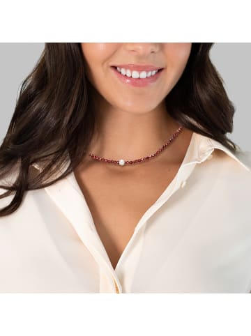 Valero Pearls Kette aus Sterling Silber mit Granat Süßwasser-Zuchtperle in silber