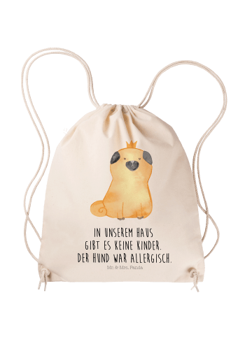 Mr. & Mrs. Panda Beutel Rucksack Mops Krone mit Spruch in Creme