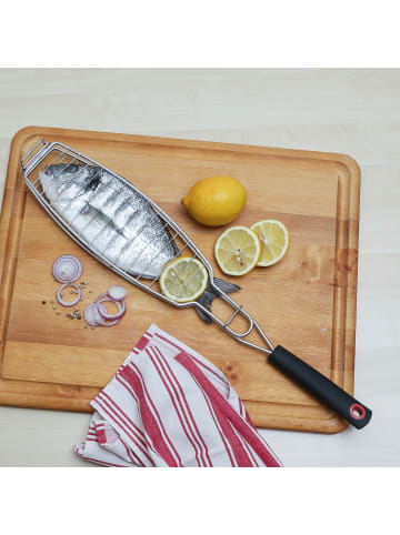 Continenta 4x Fischhalter für Grill Fischbräter Fischzange Edelstahl L: 58cm in silber