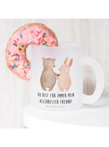 Mr. & Mrs. Panda Trinkglas Bär und Hase Umarmen mit Spruch in Transparent