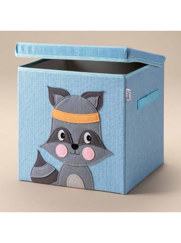 Lifeney Aufbewahrungsbox mit Deckel Blau Waschbär, 33 x 33 x 33 cm