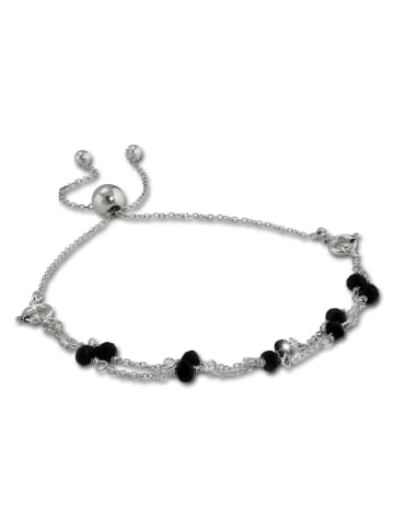 Armäleon Armband 925 Silber, geschliffenes Glas bis ca. 21cm schwarze Kugeln