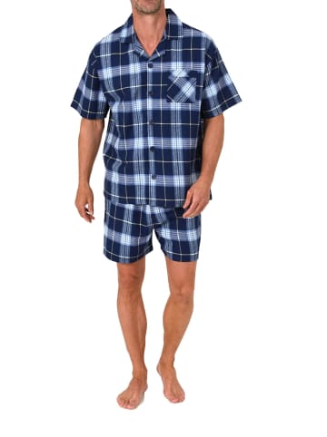 NORMANN Kurzarm Flanell Schlafanzug Shorty Pyjama kariert - 88116 in marine