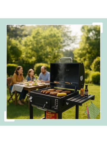 relaxdays Holzkohlegrill Grillwagen in Schwarz/ Silber - (B)103 x (H)104 x (T)65 cm