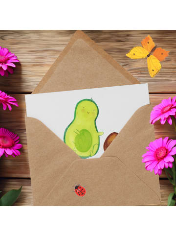 Mr. & Mrs. Panda Grußkarte Avocado Kern rollt mit Spruch in Weiß