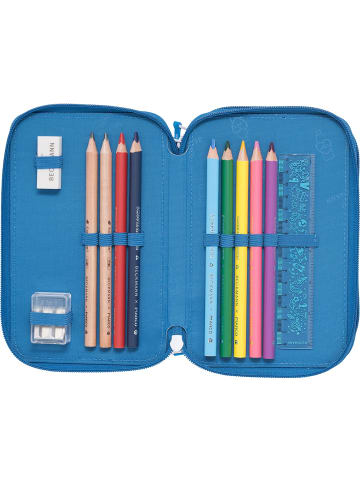 BECKMANN 3-fächrige Federmappe mit Inhalt Blue Lightning in blau