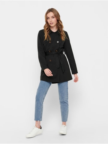 ONLY Kurzer Trench Coat Übergangs Mantel Jacke Zweireihig ONLVALERIE in Schwarz
