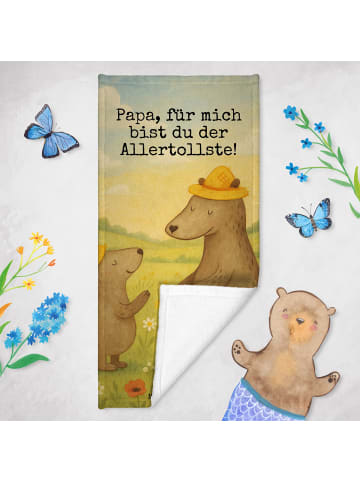Mr. & Mrs. Panda Badehandtuch Bären mit Hut Design mit Spruch in Grau Pastell