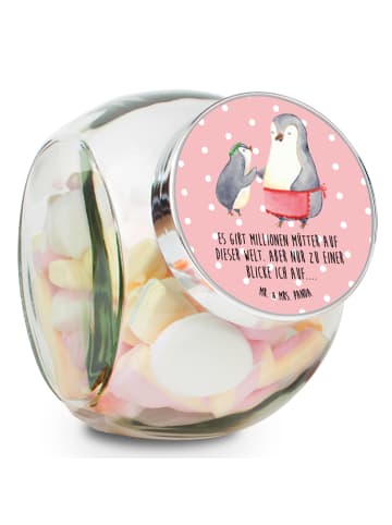 Mr. & Mrs. Panda Bonbonglas Pinguin mit Kind mit Spruch in Rot Pastell