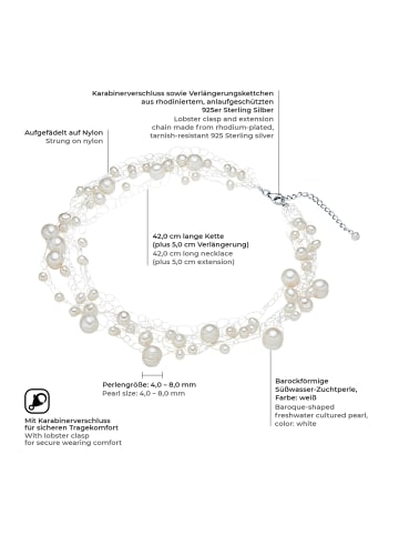 Valero Pearls Perlen-Kette Sterling Silber Süßwasser-Zuchtperle in weiß