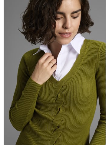 Laura Scott V-Ausschnitt-Pullover in grün mélange