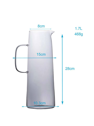 Intirilife Karaffe Kanne aus Glas Wasser Krug in 1.7 Liter Grau