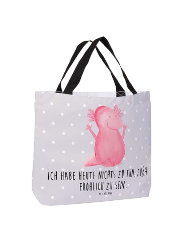 Mr. & Mrs. Panda Strandtasche Axolotl Hurra mit Spruch in Grau Pastell