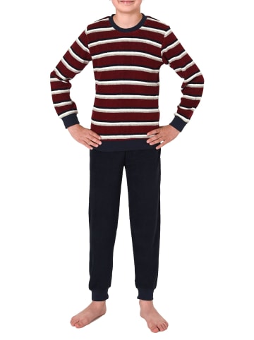 NORMANN langarm Frottee Schlafanzug Pyjama Bündchen Streifen - 77054 in rot