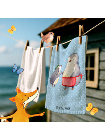 Mr. & Mrs. Panda Handtuch Pinguin mit Kind ohne Spruch in Blau Pastell