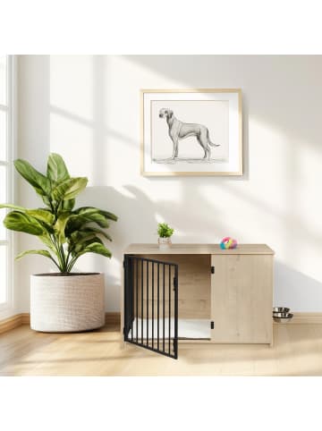 relaxdays Hundekäfig in Braun/ Schwarz - (B)102 x (H)65,5 x (T)60 cm