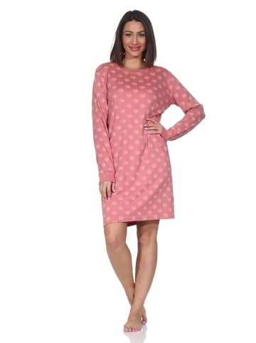 NORMANN Langarm Kuschel Interlock Nachthemd Langarm Tupfen Optik in rosa