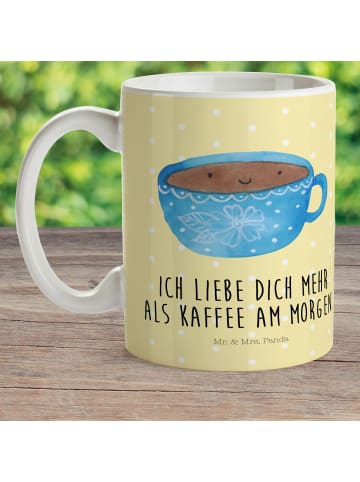 Mr. & Mrs. Panda Haferl Kaffee Tasse mit Spruch in Gelb Pastell