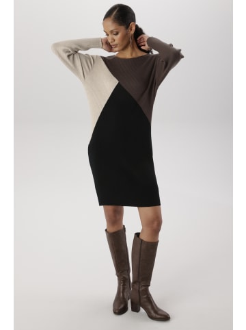 Aniston SELECTED Strickkleid in schwarz-beige-schoko