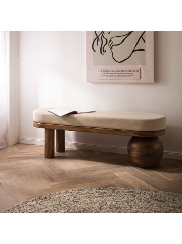 FineBuy Sitzbänk in Beige / Stoff / 140x42x48
