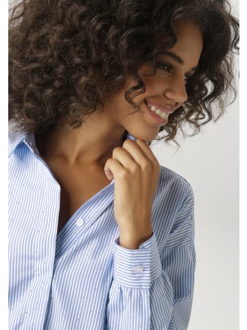 Aniston CASUAL Hemdbluse in jeansblau-weiß-silberfarben
