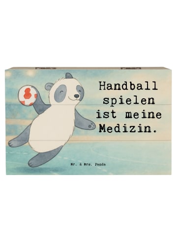 Mr. & Mrs. Panda Holzkiste Panda Handball spielen Design mit Spruch in Weiß