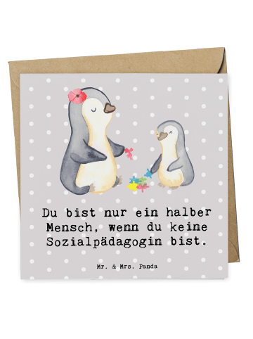 Mr. & Mrs. Panda Deluxe Karte Sozialpädagogin Herz mit Spruch in Grau Pastell