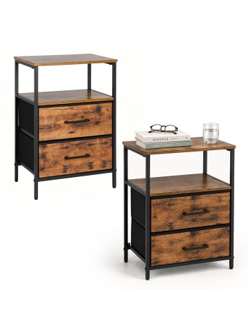 relaxdays 2 x Nachttisch in Braun/ Schwarz - (B)38 x (H)61 x (T)28 cm