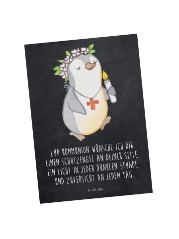 Mr. & Mrs. Panda Ansichtskarte Pinguin Kommunion mit Spruch in Kreidetafel