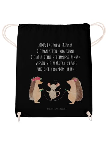 Mr. & Mrs. Panda Jutebeutel Igel Seilhüpfen mit Spruch in Schwarz