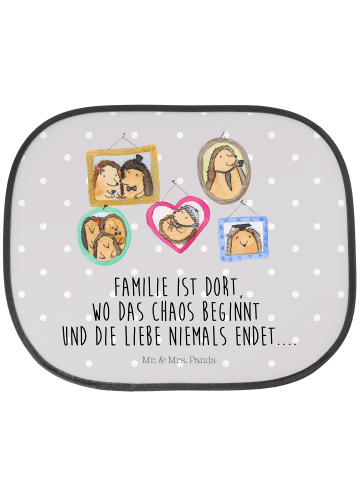 Mr. & Mrs. Panda Sonnenschutz Auto Igel Familie mit Spruch in Grau Pastell