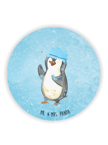 Mr. & Mrs. Panda Rund Magnet Pinguin Duschen ohne Spruch in Eisblau