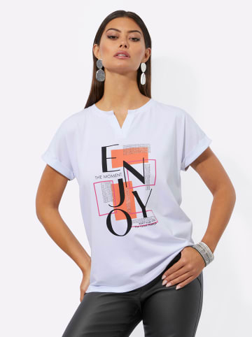 creation L Shirt in weiß-papaya-bedruckt