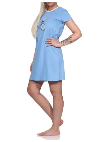 NORMANN Kurz Nachthemd Bigshirt Fahrrad - 74782 in blau