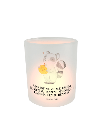 Mr. & Mrs. Panda Teelichthalter Glas Waschbär Kürbis mit Spruch in Transparent
